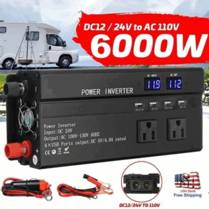 6000W Car Power Inverter DC 12V To 110V AC with Dual Outlets and USB Charger