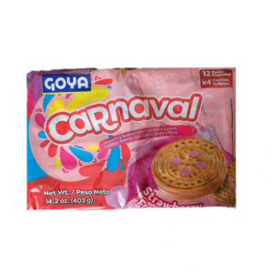 Galletas GOYA CARNAVAL 403g (12u, rellenas con crema fresa)